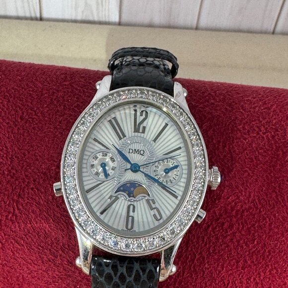Vintage and Popular DMQ  Moon Phase Watch with Cubic Zirconia Bezel 9 inch strap